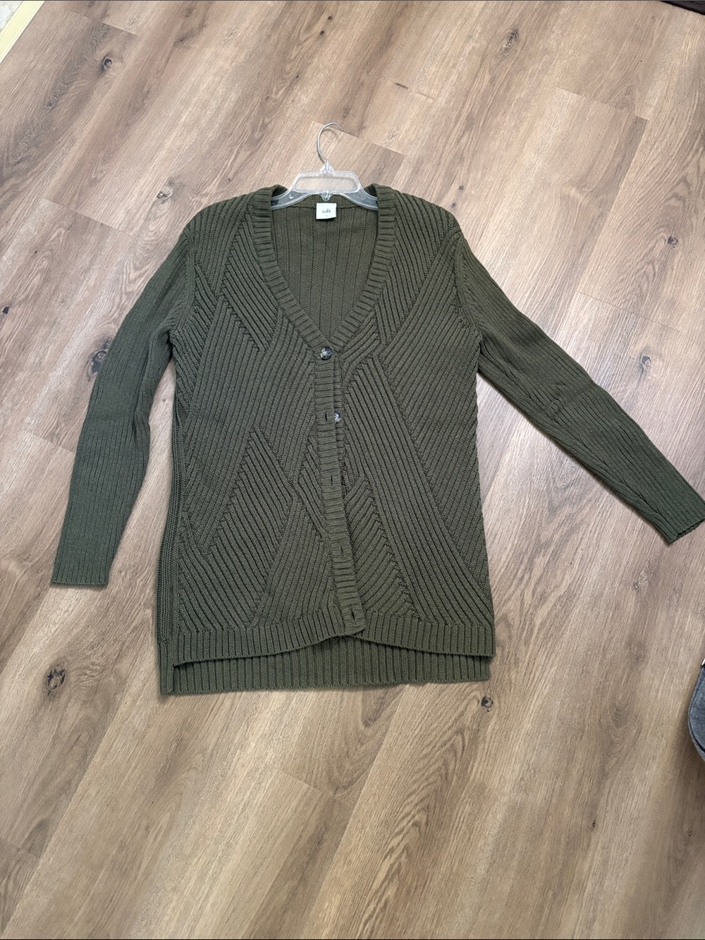 CAbi Olive Green Textured V-Neck Button Cardigan